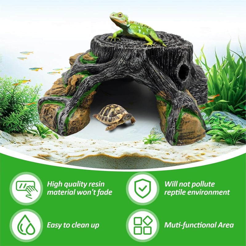 GOZILLA Reptile Cave for Terrarium,Reptile Humid Hide Basking Platform,Resin Root Decor for Frog,Bearded Dragon and Leopard Gecko.(Black-L) - Image 5